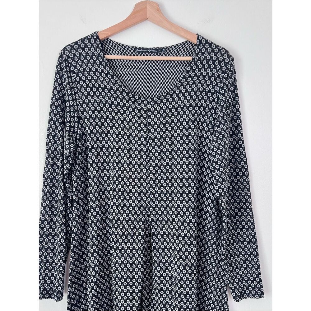 Gudrun Sjoden Mini Tunic Dress Womens Size L Black Gray Floral A-Line Swing - Picture 3 of 10